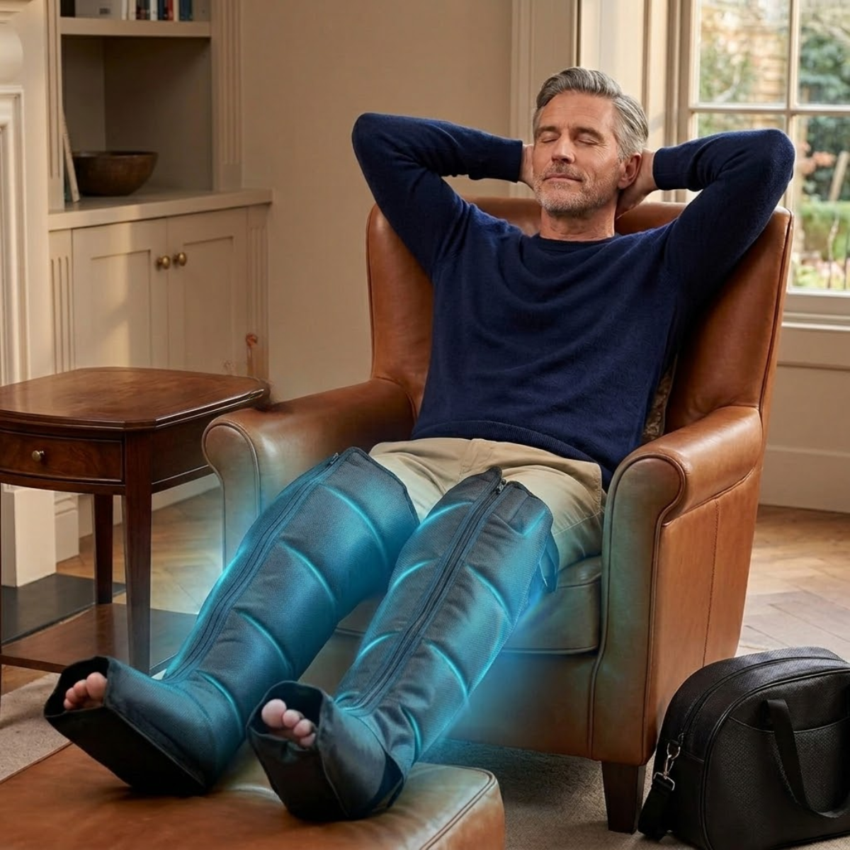 Leg Massager with Air Compression & Vibration – Full Leg Wrap, 5+ Intensity Levels, Ultrasonic Pulse , Portable Air Wave Calf & Foot Circulation Massager