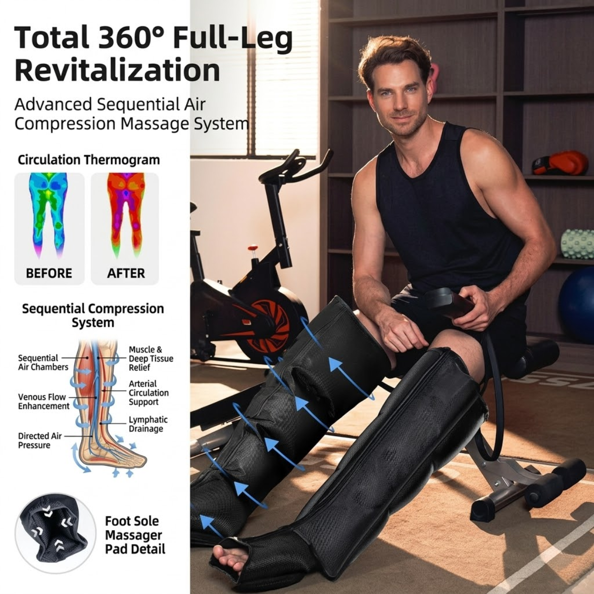 Leg Massager with Air Compression & Vibration – Full Leg Wrap, 5+ Intensity Levels, Ultrasonic Pulse , Portable Air Wave Calf & Foot Circulation Massager