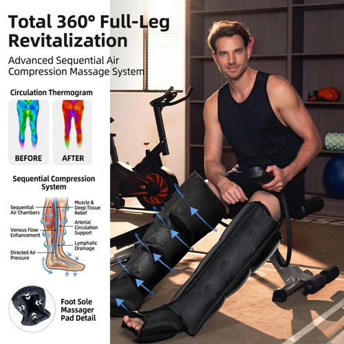 Air Compression Leg Massager with Vibration & Ultrasonic Pulse – Full Wrap, 5 Intensity Levels, Calf & Foot Circulation Massager