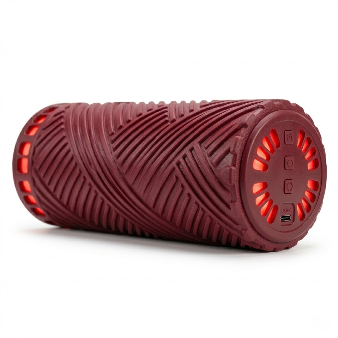 Heated Foam Roller Heat Vibration Crosshatch Massager Burgundy Red USB-C