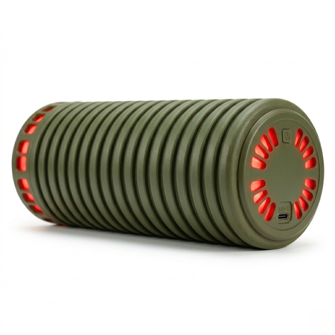 Heated Foam Roller Heat Vibration Parallel Rib Massager Olive Green USB-C