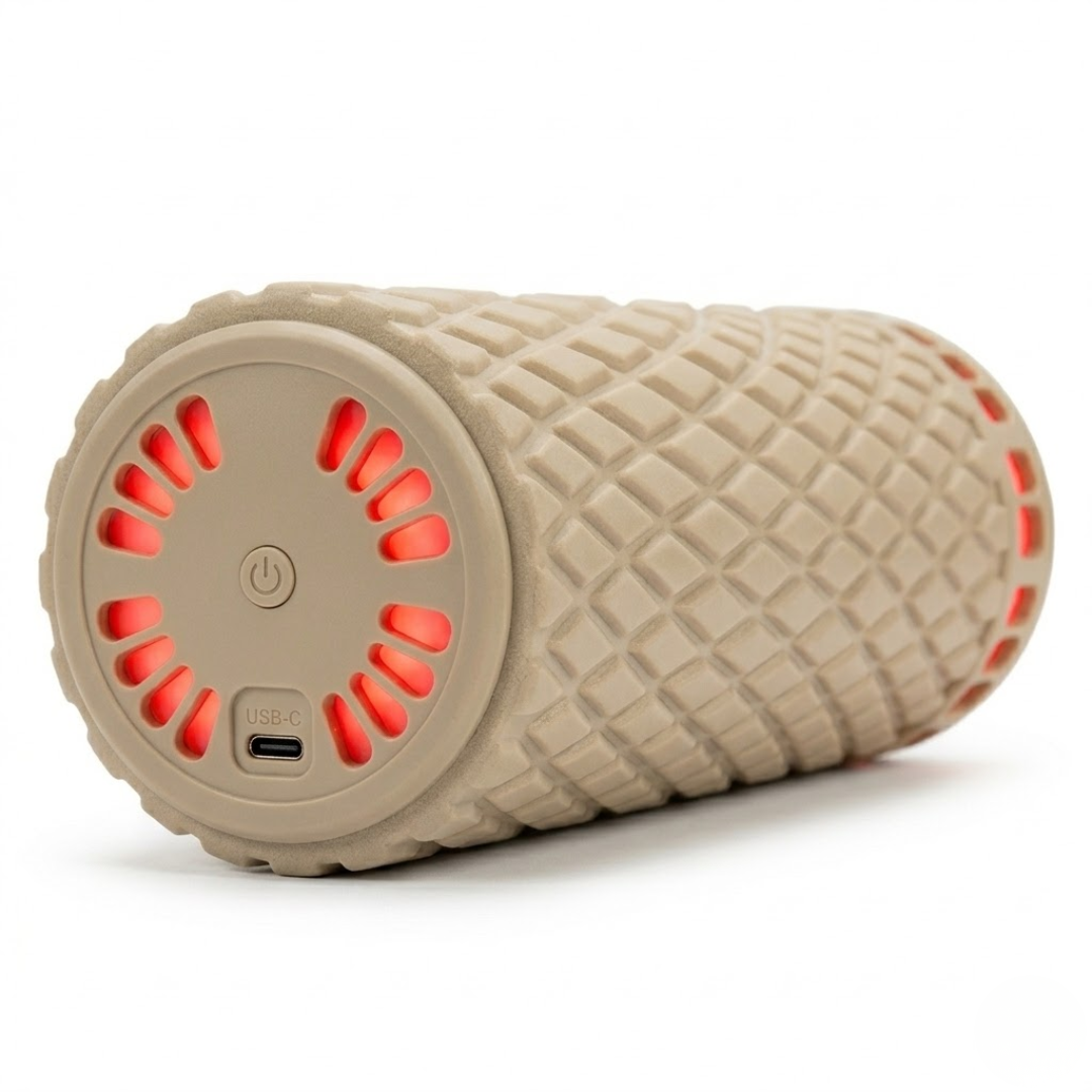 Heated Foam Roller Heat Vibration Diamond Grid Massager Sand Beige USB-C