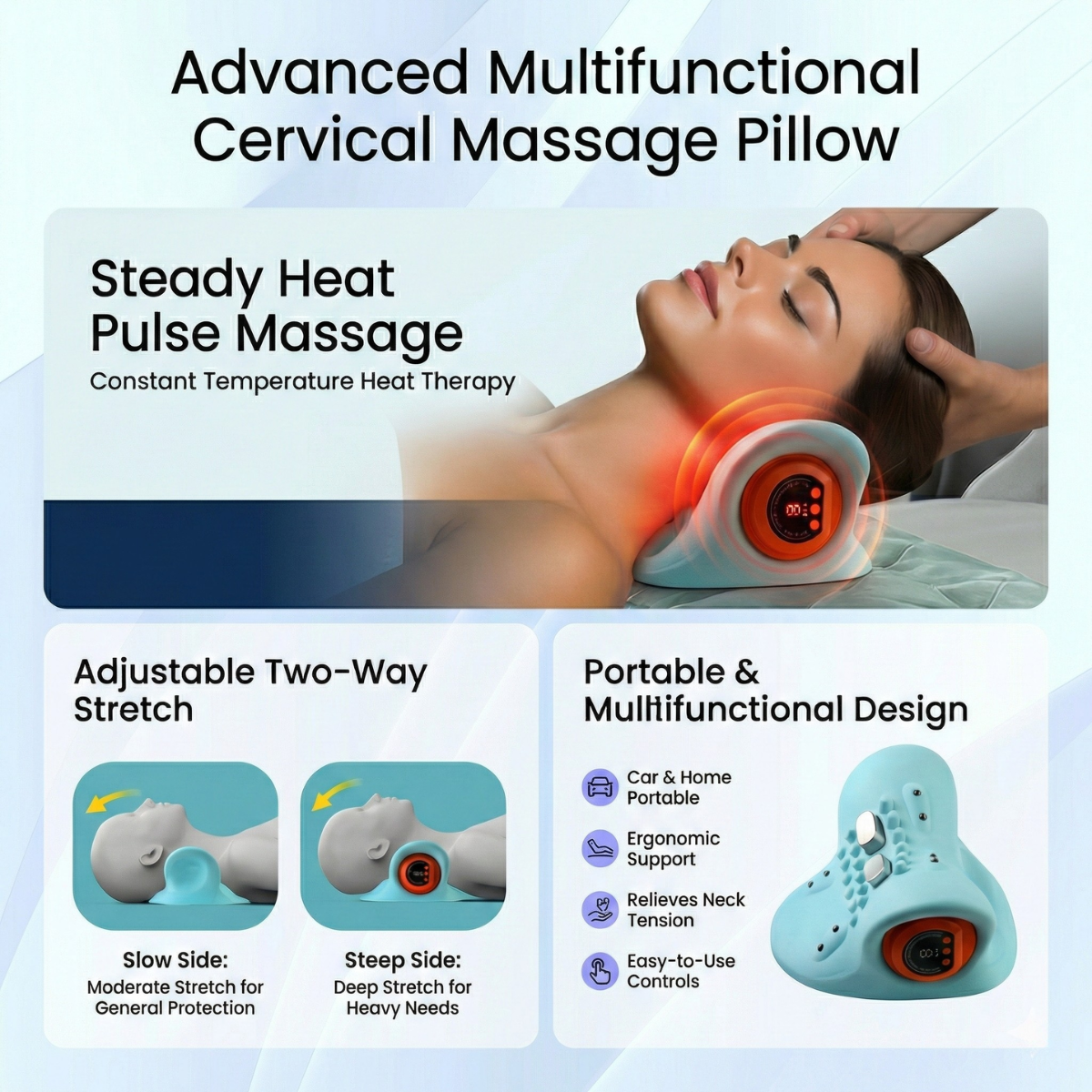 Red Light Therapy Massager with EMS & Heat – Infrared Pulse Massager for Neck Back Waist Legs , USB Portable Muscle Relaxation Device