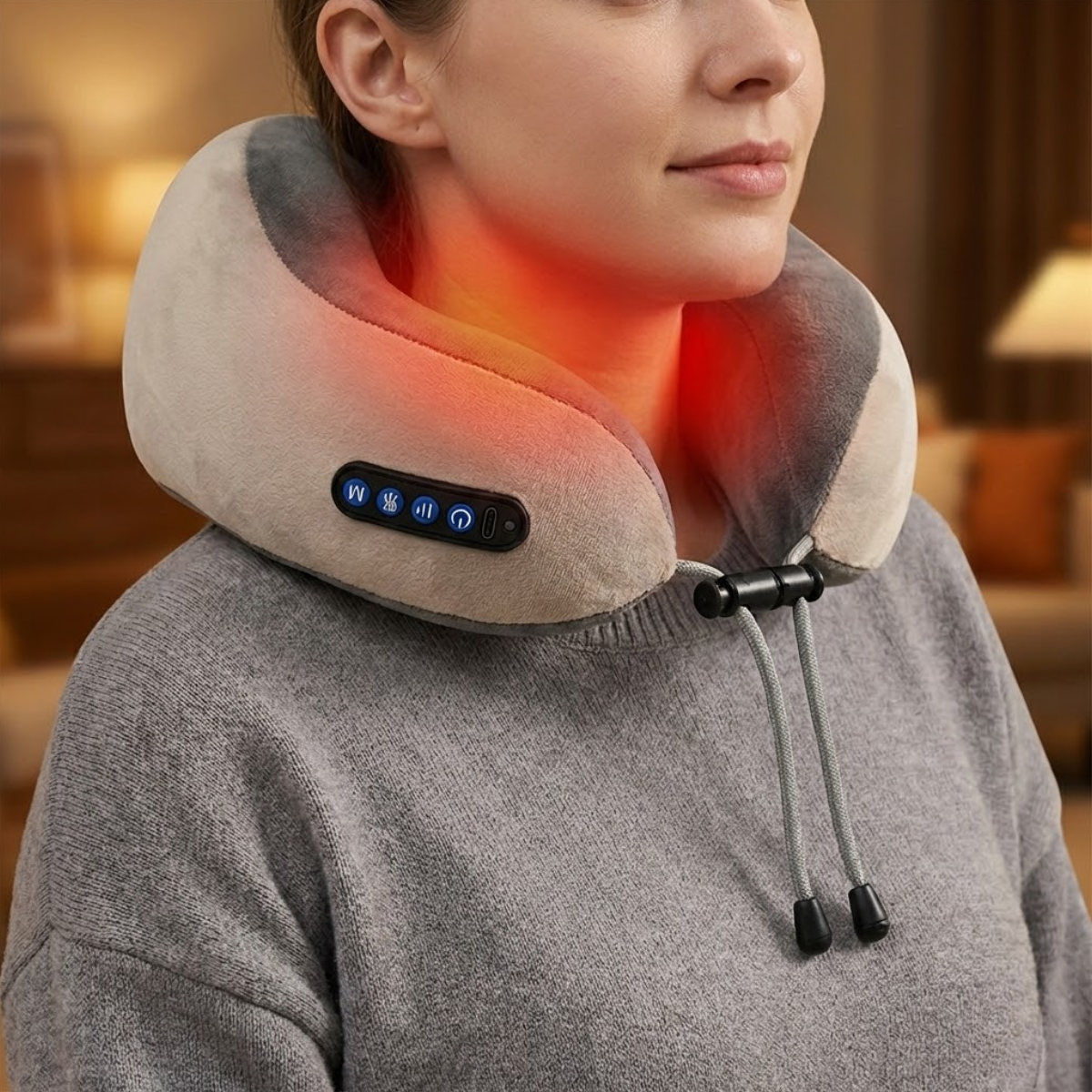U-Shape Neck Massager Pillow with Heat – Memory Foam, 4 Nodes, 3-Speed Kneading, Rechargeable , Cordless Shoulder Waist Leg Massage Cushion