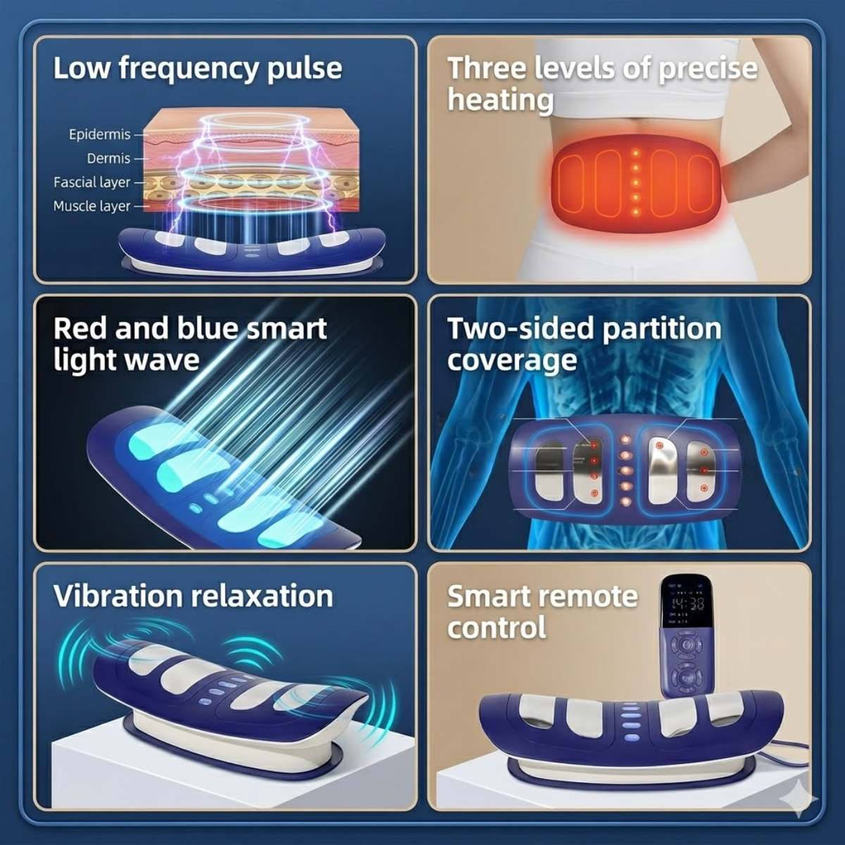 Back Massager Cushion with EMS & Infrared Heat – 4 Kneading Heads, LCD Remote, Multi-Mode , Lumbar Massage Pad for Chair Waist Hip Leg Foot Relief