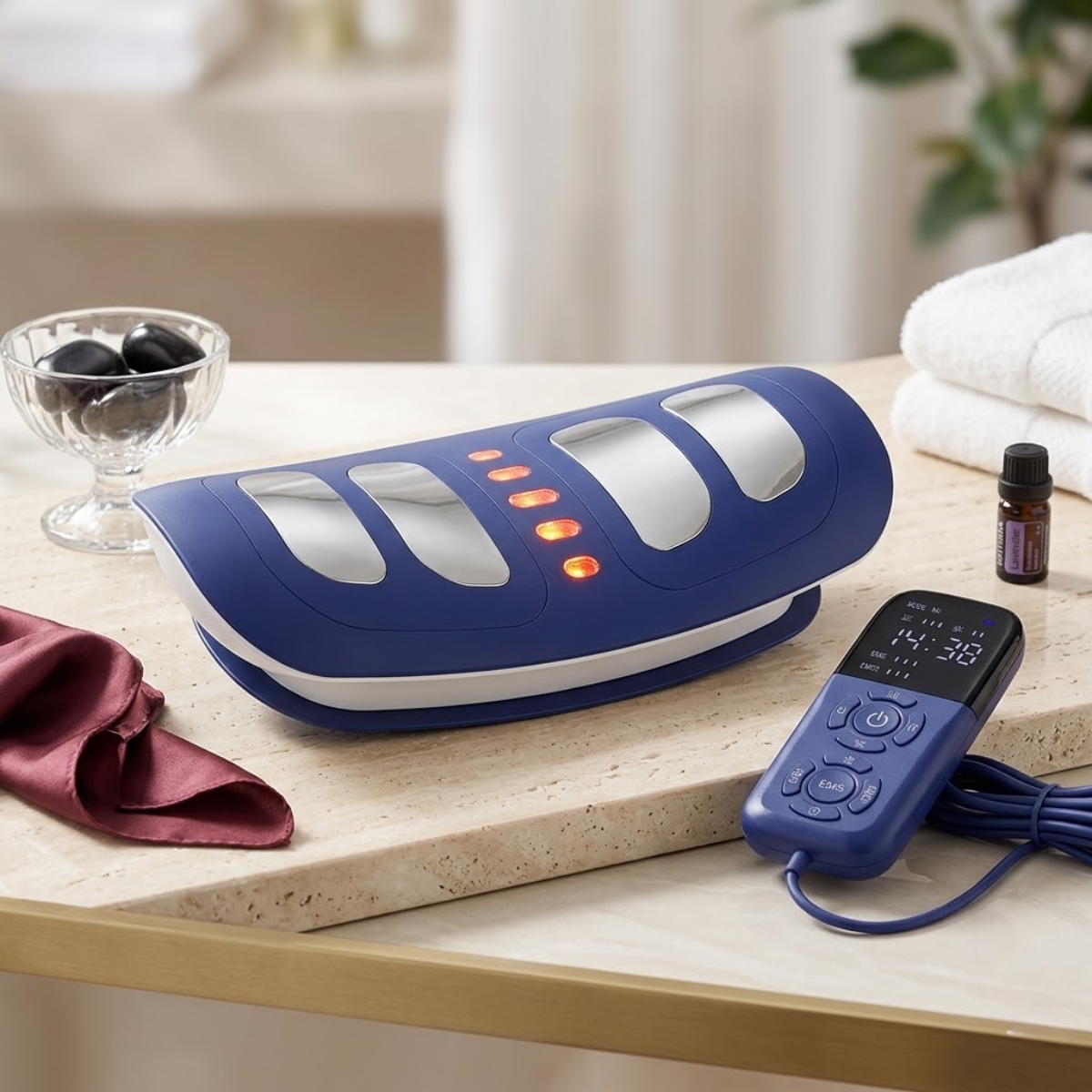 Back Massager Cushion with EMS & Infrared Heat – 4 Kneading Heads, LCD Remote, Multi-Mode , Lumbar Massage Pad for Chair Waist Hip Leg Foot Relief